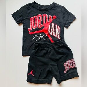 Jordan Kids Black Tee and Shorts Set with Red Logo